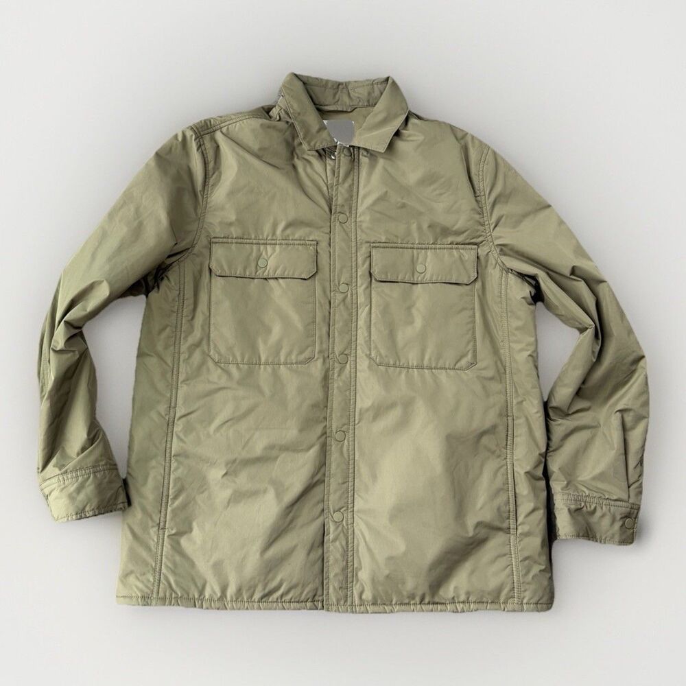 COS Men's Padded Overshirt Military Green Quilted Snap Front Shirt Jacket Size M